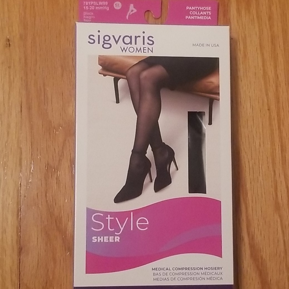Sigvatis compression hose. Sheer. Black. 15-20mmHG
